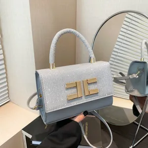 Petit Sac à Main Carré en Cuir PU à Paillettes pour Femmes Sac à Bandoulière à Rabat Scintillant Logo Métallique Fête
