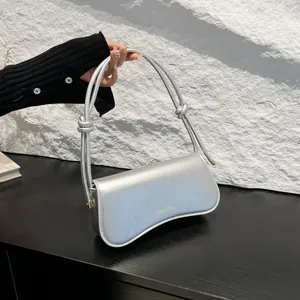 Bolso de Axila de PU Minimalista para Mujer Correa con Nudo Bolso de Hombro Bolso de Mano con Solapa Brillante Diseñador de Nicho Bolso de Fiesta Diario