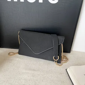 Women Minimalist Frosted PU Leather Envelope Bag Elegant Metal Chain Crossbody Shoulder Bag Small Square Handbag For Daily Party