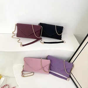 Frosted envelope chain bags in burgundy, black, pink, and purple colors for women