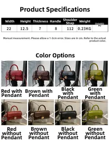 Tabella taglie dettagliata e opzioni di colore per questa borsa a tracolla retrò in PU