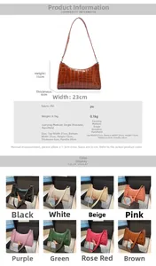Guide des dimensions du sac baguette en similicuir avec motif crocodile rétro