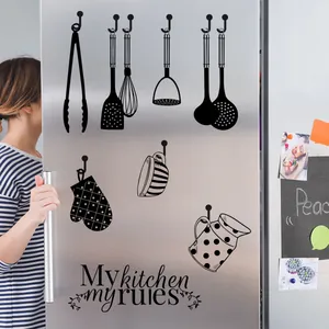 My Kitchen My Rules vinyl wall decals with black kitchen utensil silhouettes for home decor