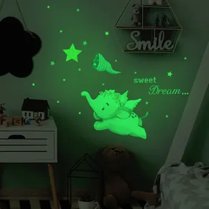 Luminous wall stickers with elephant star and sweet dream motifs for nursery decor
