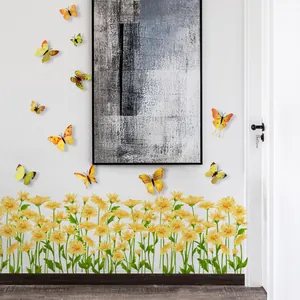 Yellow Daisy Flower And 3D Butterfly Wall Stickers Waterproof PVC Self Adhesive Home Decor For Living Room Bedroom Kitchen
