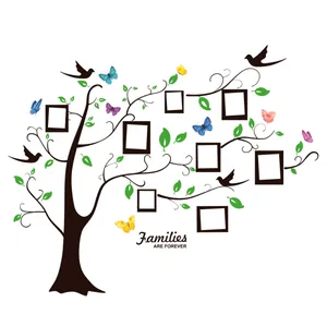 Family tree wall decal with 9 photo frames and Families Are Forever quote for home decor