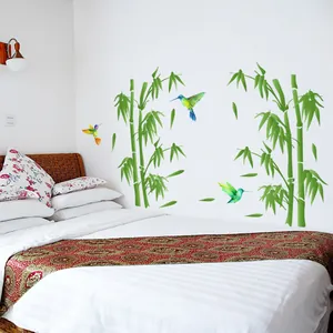 Vinilo decorativo de bambú con colibríes para salón y dormitorio estilo minimalista