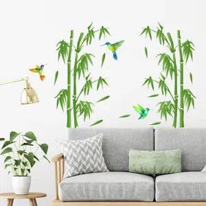 Vinilos decorativos de bambú estilo chino con colibríes coloridos para decorar el salón