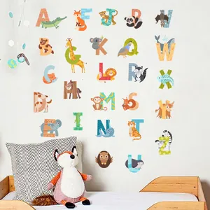 Cartoon animal alphabet wall decals A-Z set for colorful kids room and nursery decoration
