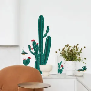 Modern cactus and succulent wall sticker set for minimalist living room decor
