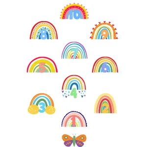 Regenboog hinkelspel muurstickers met cijfers 1 tot 10 voor kinderkamer wand en vloer