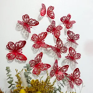 3D hohle lasergeschnittene rote Schmetterling Wandaufkleber für die Heimdekoration