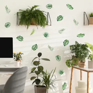 Tropical Green Plant Leaves Wall Stickers Watercolor Monstera Palm Leaf Self Adhesive PVC Removable Decal For Home Decor