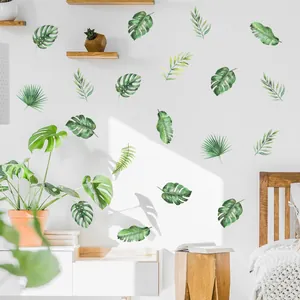 Tropical monstera and palm leaf wall decals in watercolor style for home decoration