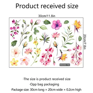 Stickers muraux miroir à motif floral hibiscus et oiseau de paradis de 30x20cm