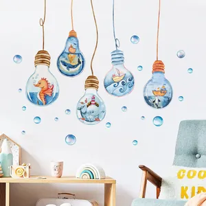 Creative ocean-themed light bulb wall stickers for kids room with sea animal patterns