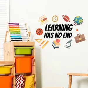 Educational Learning Has No End PVC Wall Decal Inspirational Quote Sticker Globe Books Icon For School Study Room Decor