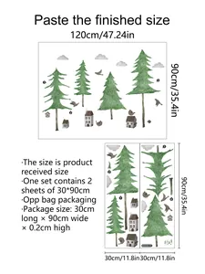 Détail montrant les dimensions des autocollants muraux forêt et oiseaux en deux feuilles