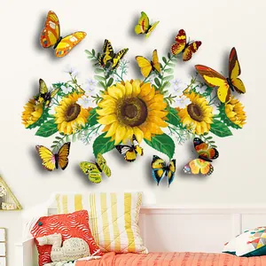 Stickers muraux tournesols 3D et papillons colorés pour décoration de chambre