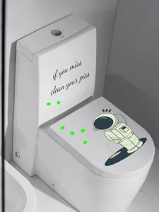Luminous astronaut and stars wall stickers with humorous slogan for toilet decoration