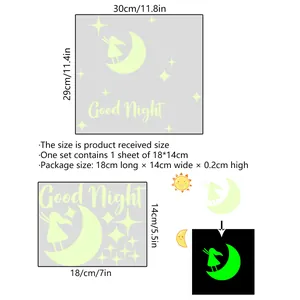 Luminous Good Night wall sticker with moon, stars, and girl silhouette for kids' rooms