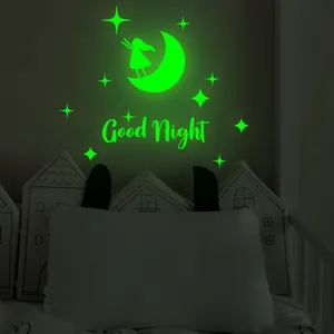 Glow In The Dark Wall Sticker Moon Stars Girl Silhouette Good Night PVC Self Adhesive Luminous Wall Decal For Kids Room Home Decor