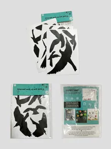 Detail of bird wall stickers in retail packaging with installation instructions