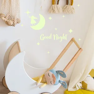 Luminous Good Night crescent moon wall decals with stars for kids bedroom decoration