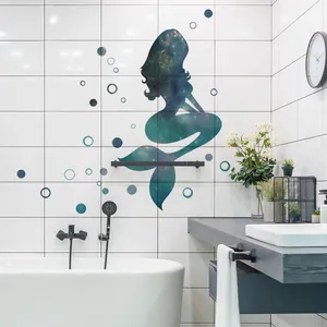 Mermaid Silhouette Starry Sky Nebula Wall Sticker Removable PVC Polka Dot Bubble Decal For Kids Room Bedroom Bathroom Decor