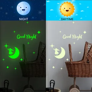 Glow in the dark moon and stars wall stickers for kids room with Good Night text