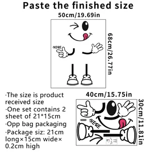 Detailed size guide for cute winking face wall stickers and DIY layout instructions