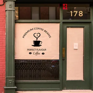 Classic coffee cup wall decal for kitchen decor with premium coffee beans and heart steam