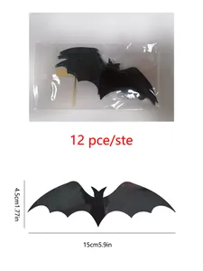 Détails de 12 stickers muraux chauve-souris 3D Halloween mesurant 15cm par 4,5cm