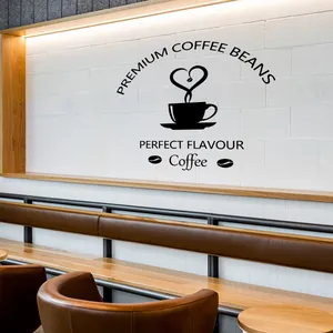 Minimalist coffee cup wall sticker with heart steam and premium beans for cafe decor