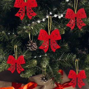 Felt Hollow Out Bowknot Christmas Tree Ornaments Red Blue Hanging Decorations For Xmas Holiday Party Home Decor
