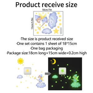 Luminous wall stickers set showing day and night glowing effect of fairy and stars stickers