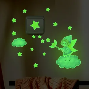 Luminous Fairy Stars Wall Stickers Glow In The Dark Cartoon PVC Cloud Decals For Kids Room Bedroom Nursery Light Switch Decor