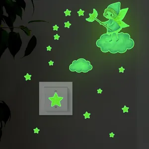 Luminous fairy and stars wall stickers glowing in the dark for bedroom switch decoration