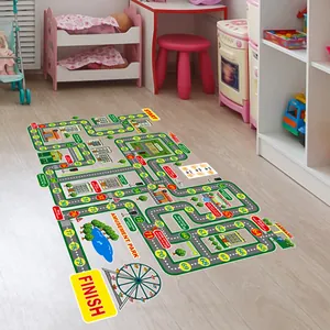 Kids city road traffic map floor sticker with number game levels for bedroom decor