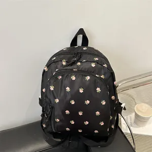 Casual Floral Print Women Backpack Nylon Lightweight Fresh School Daypack Large Capacity Travel Backpack For Teenage Girls