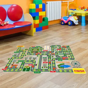 Immersive city road map floor sticker for kids playroom with 1-79 number game points
