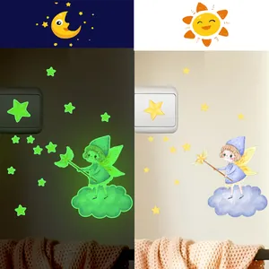 Detailed day and night glow contrast of fairy and star luminous wall stickers