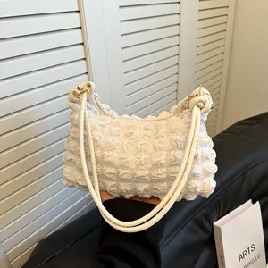 Sac Sous le Bras pour Femmes Texture de Bulle Plissée Minimaliste Cloud Hobo Sac à Main Bandoulière pour les Trajets Quotidiens