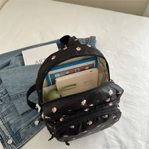 Floral print black backpack for women with multiple zipper pockets for daily commute