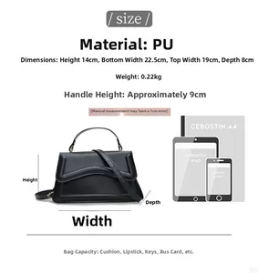 Detailed size chart for the PU leather small square bag showing height and width