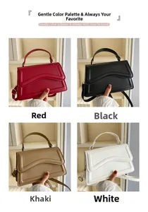 Detailed grid view showing small square bags in red, black, khaki, and white colors