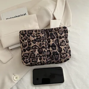 Fashionable leopard print quilted envelope clutch bag with check stitching for women