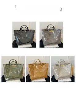 Borse tote impermeabili in PVC nero, grigio, verde, marrone e beige, finitura lucida