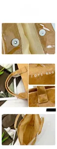 Dettaglio della grande borsa tote in PVC con chiusura magnetica e cuciture rinforzate