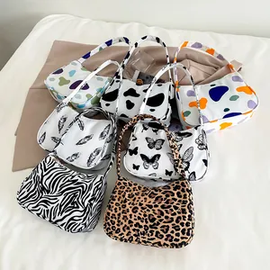 Women Fashion Leopard Zebra Cow Print Nylon Underarm Bag Vintage Korean Style Casual Shoulder Bag Butterfly Handbag